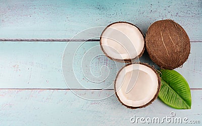Tropical fruit ripe coconut and a half Stock Photo