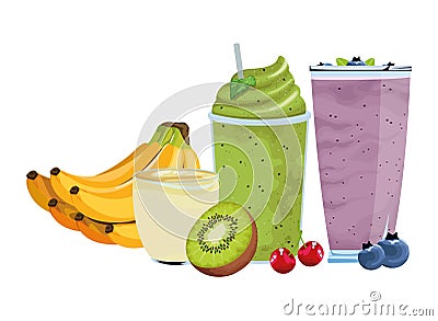 Tropical fruit and smoothie drink Vector Illustration