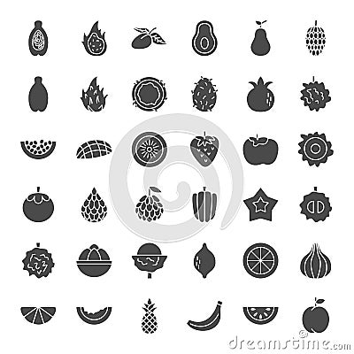 Tropical Fruit Solid Web Icons Vector Illustration