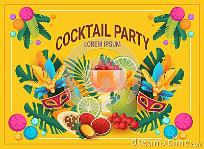 tropical fruits cocktail brazilian festival holiday celebration greeting invitation postcard culture and tradition Vector Illustration