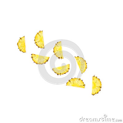 Tropical fruits concept. Sliced pineapple isolated on white background. Flat lay Stock Photo