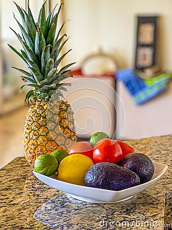 Tropical Fruits displayed in Bowl Stock Photo