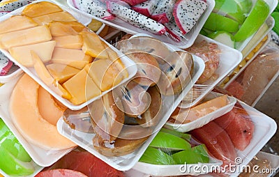 Tropical fruits in packing Stock Photo