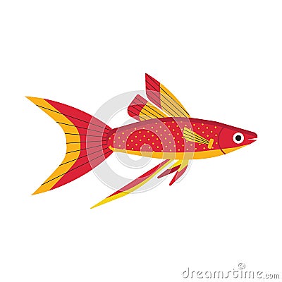 Tropical Funny Aquarium Fish Icon in Flat Vector Illustration