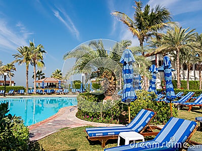 Tropical garden of luxury hotel in Dubai Editorial Stock Photo