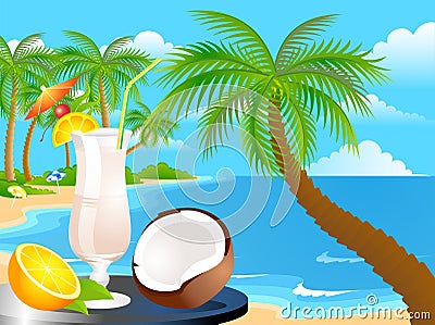 Tropical Glass of a cocktail Vector Illustration