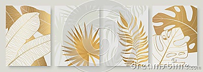 Tropical golden leaves set for social media stories, luxury abstract gold palm tree leaf Vector Illustration