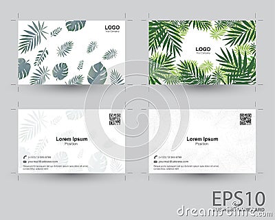 Tropical green leaf namecard pattern background Vector Illustration