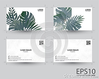 Tropical green leaf pattern background namecard Vector Illustration