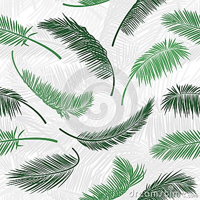 Tropical green palm tree leaves in seamless pattern. Vector pattern for print design, wallpaper, site backgrounds Vector Illustration