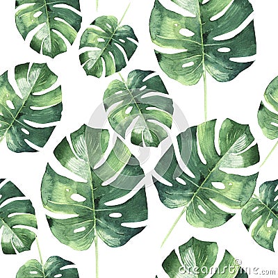 Tropical Hawaii leaves palm tree pattern in a watercolor style isolated. Stock Photo