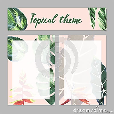 Tropical Hawaii leaves palm tree theme in a watercolor style isolated. Stock Photo