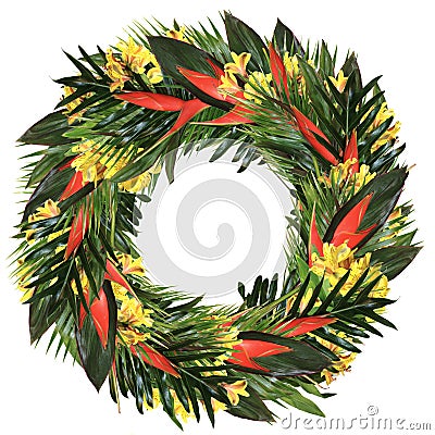 Tropical heliconia & alstroemeria wreath Stock Photo