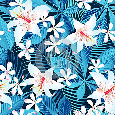 Tropical hibiscus floral 5 seamless pattern Vector Illustration