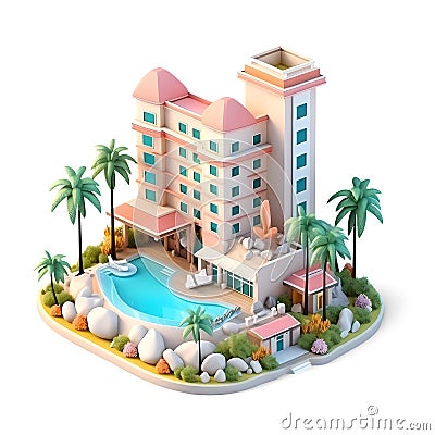 Tropical Hotel Isometric Low Poly Icon Stock Photo