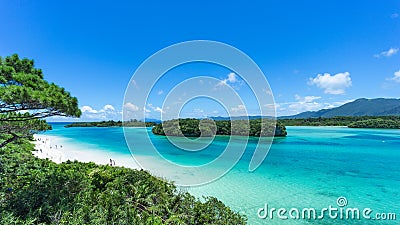 Tropical island beach and clear blue lagoon, Okinawa, Japan Stock Photo