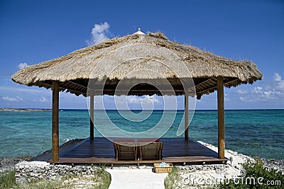 Tropical island beach hut Stock Photo