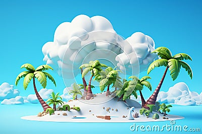 Tropical island with palm trees and sand. 3d render Ai generative Stock Photo