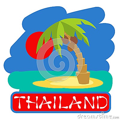 Tropical island with palm trees. Vector illustration icon for Thailand traveling. Vector Illustration
