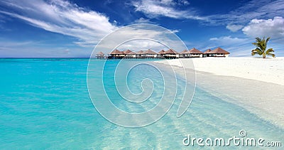 Tropical island with sandy beach, turquoise clear water, Maldives Stock Photo