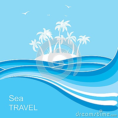 Tropical island.Sea waves blue background illustration Vector Illustration
