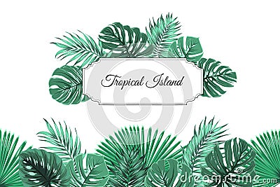 Tropical jungle island border frame header footer Vector Illustration