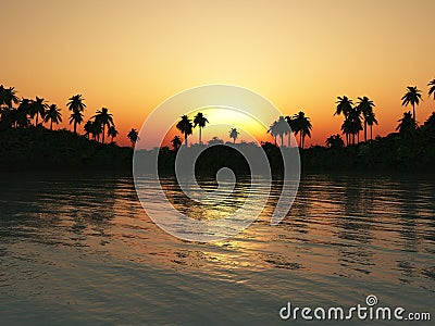Tropical lagoon at sunset. Stock Photo