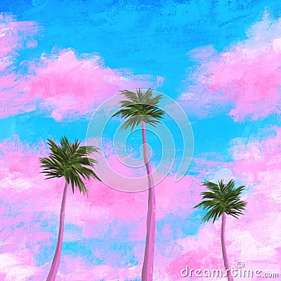 Tropical landscape cloud pink and blue sky and coconut tree background Stock Photo