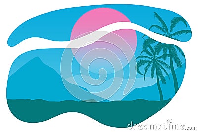 Tropical landscape. Palm, sand, ocean on background. Vector illustration Cartoon Illustration