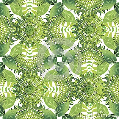 Tropical leafy vector seamless pattern. Green palm leaves and branches on white background. Ornamental spring summer repeat nature Vector Illustration