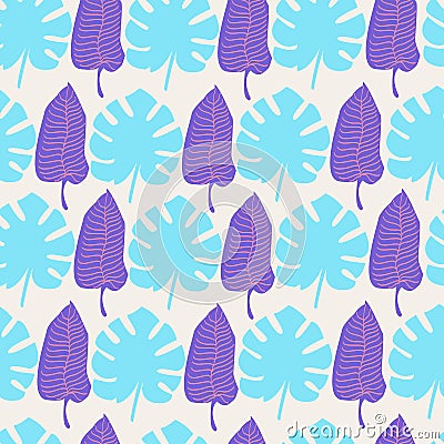 Tropical leaves bright seamless pattern. Trendy summer print. Vector Illustration