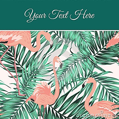 Tropical leaves flamingo card poster template Cartoon Illustration