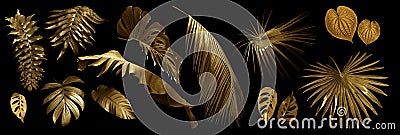 Tropical leaves frame in gold and black Stock Photo