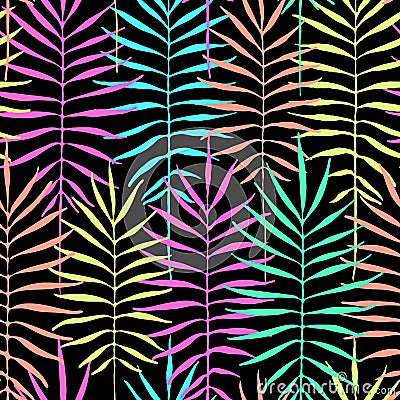 Tropical leaves, jungle pattern. Seamless acid colors botanical pattern. Vector background. Contrast tropical backdrop. Vector Illustration