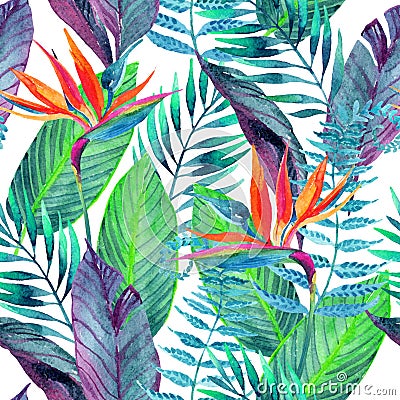 Tropical leaves seamless pattern. Floral design background. Cartoon Illustration