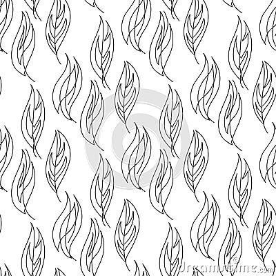 Tropical leaves seamless pattern. Hand drawn outline leaf background. Modern line art, aesthetic contour. Vector Vector Illustration