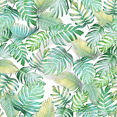Tropical leaves seamless pattern of Monstera philodendron and pa Stock Photo
