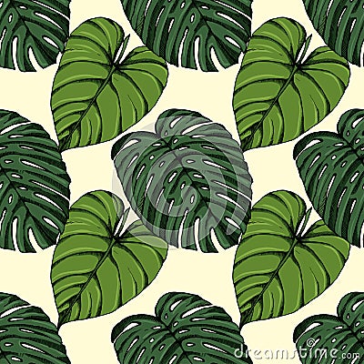 Tropical leaves seamless pattern sketches 11 Vector Illustration