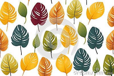 Tropical leaves on white background. Design for wall framed prints, frabric pattern, summer background, wallpaper. Illustration, Stock Photo