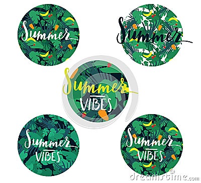 Tropical lettering round badge Vector Illustration