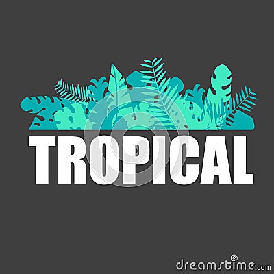 Tropical lettering with tropical jungle green leaves Stock Photo