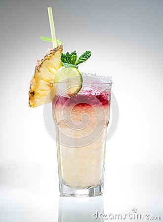 tropical maitai cocktail with pineapple slice Stock Photo