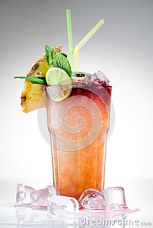 tropical maitai cocktail with pineapple slice Stock Photo