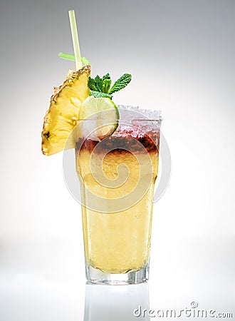 tropical maitai cocktail with pineapple slice Stock Photo