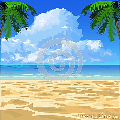 Tropical ocean beach Vector Illustration