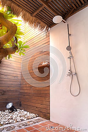 Tropical Outdoor Shower Stock Photo