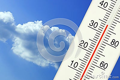 Tropical outdoor temperature on the thermometer Stock Photo