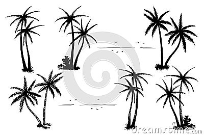 Tropical palm black silhouettes set Vector Illustration