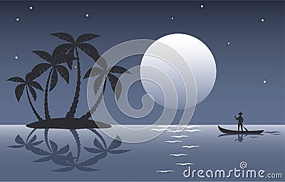 Tropical palm island at night Vector Illustration