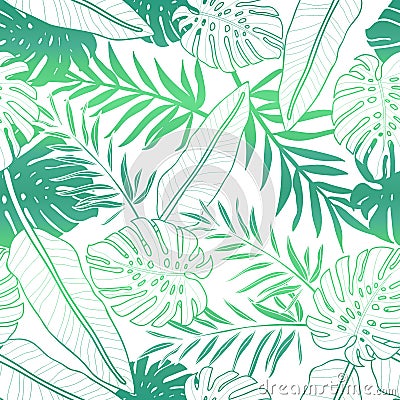 Tropical palm leaves, jungle leaf seamless vector floral pattern background Vector Illustration